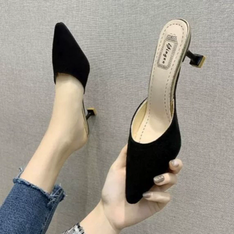 Тапочки женская летняя 2024 весна и лето носить модную дикую сеть красная фея ветряные тапочки полукруглые каблуки