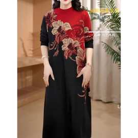 高档贵夫人防风长袖毛衣裙女2024冬季新款韩式洋气遮肉显瘦连衣裙