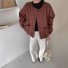 2025年秋款棉服圆领花苞棉衣宽松休闲韩版学院风新款棉服上衣保暖