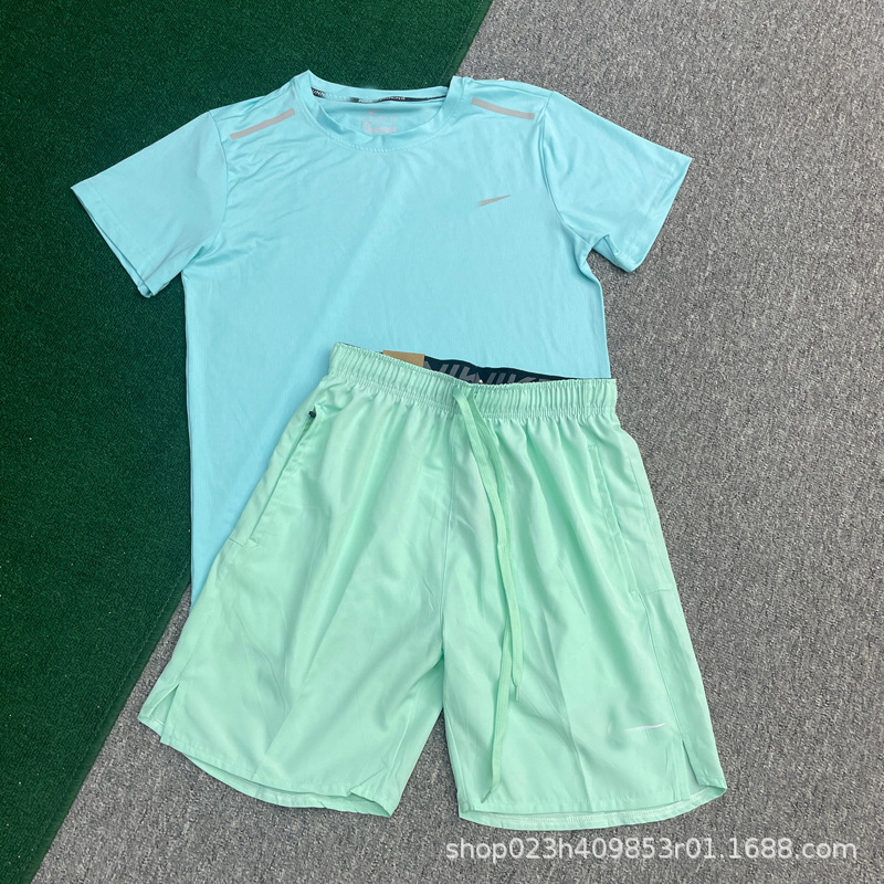Transpirable hombre hielo rápido secado set de manga corta de verano correr al aire libre casual playa pantalones cortos deportivos relajados fitness