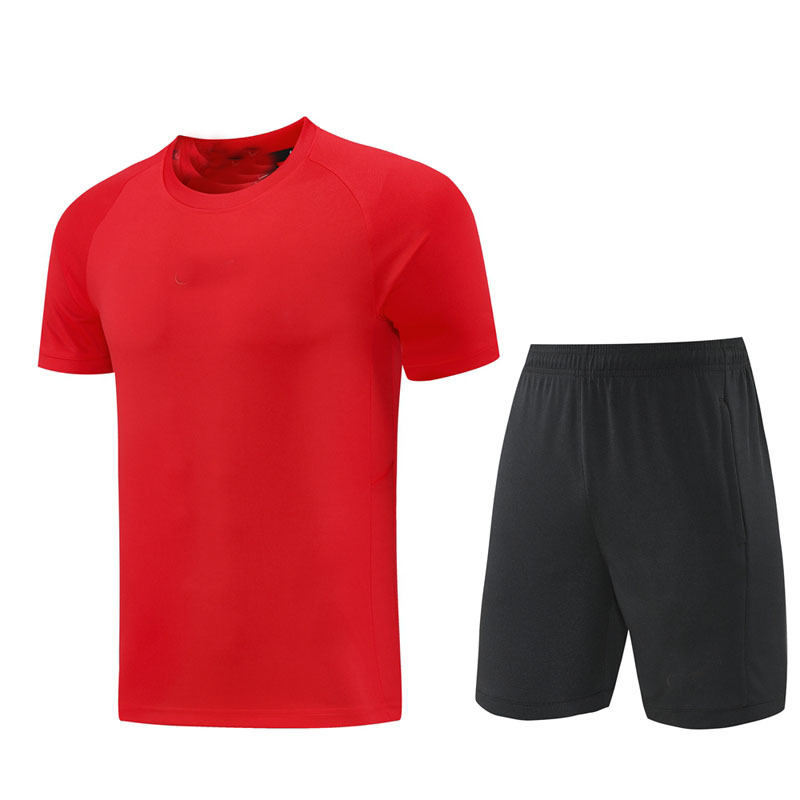 Nuevo conjunto deportivo transpirable de manga corta con cuello redondo, pantalones cortos de fitness para verano, conjunto de dos piezas para correr y fútbol, dropshipping.