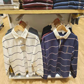 出品23秋新款男装女装休闲POLO衫长袖条纹T恤学院风462057