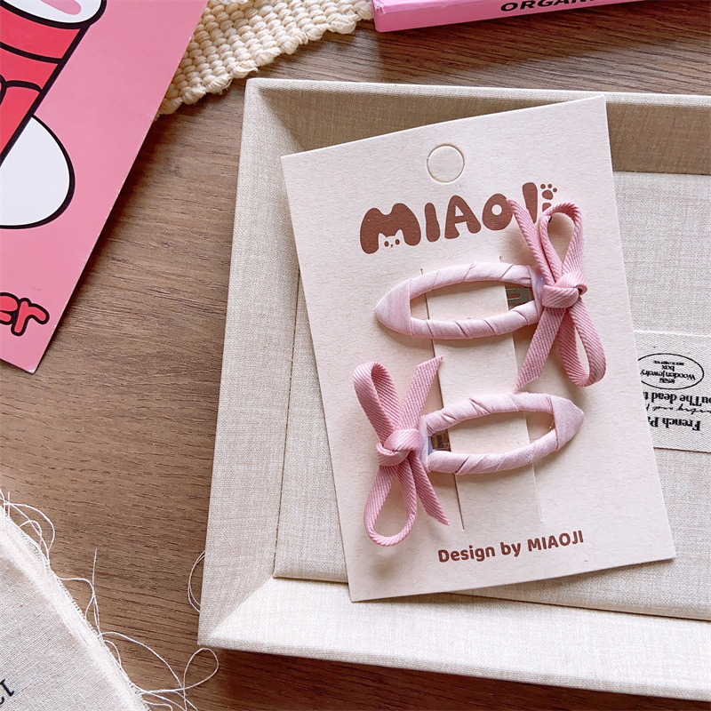 儿童春季小清新纯色基础BB夹女童手工手打蝴蝶结发夹亲子款侧边夹详情9