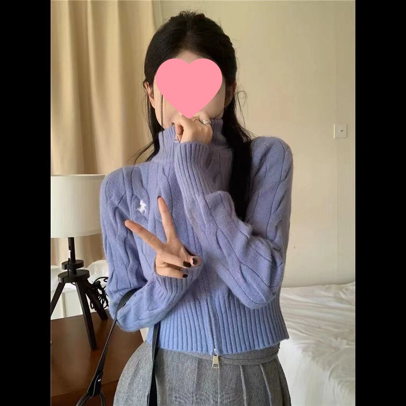 复古立领韩版毛衣开衫外套秋冬拉链修身时尚短款长袖针织上衣外套|undefined