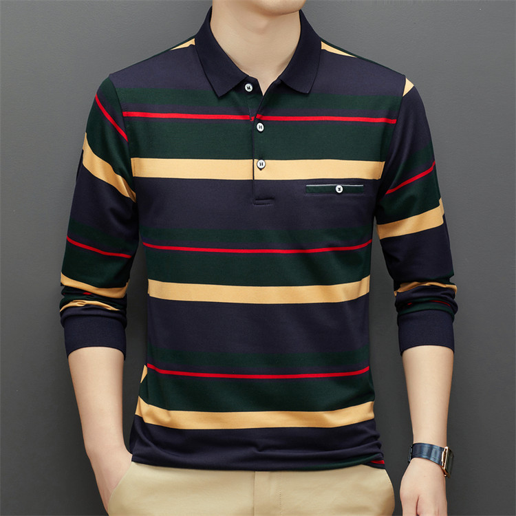 Spring and Autumn Men's Long-Sleeved Cotton T-Shirts for Middle-Aged and Elderly Dads Autumn Tops Men's Lapel T-Shirts Loose Polo Men's T-Shirts