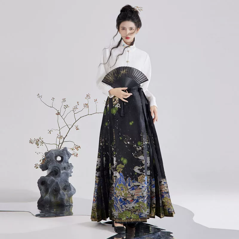 Подлинный новый китайский стиль Ming оригинальный ткацкий золотой имитационный макияж с лапшой и конской юбкой набор 2024 новый Hanfu женский повседневный