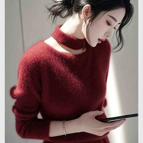 Women's Soft and Chewy Solid Color Sweatshirt with Xiang Fragrance, Winter Sluggish Style, Super High-Grade Base Layer Outerwear Knit Top