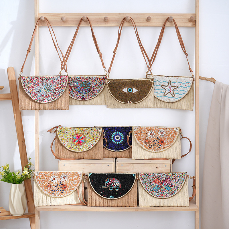 Bohemian Style Ethnic Crossbody Bag with Seed Beads, Shell Phone Bag, Floral Pu Travel Photography Shoulder Bag for Women Bohemian Style Ethnic Crossbody Bag with Seed Beads, Shell Phone Bag, Floral Pu Travel Photography Shoulder Bag for Women