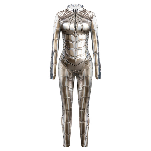 2024 New Cross-Border European & American Style Cool 3D Digital Print Buckle-Handed Jumpsuit Tight-Fit Women's Cosplay Costume
