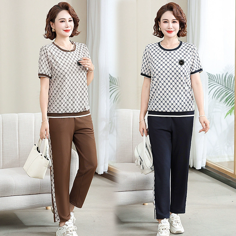 Мама среднего возраста весенний и осенний повседневный костюм осенний новый средний и пожилой женский весенний и осенний повседневный костюм с короткими рукавами