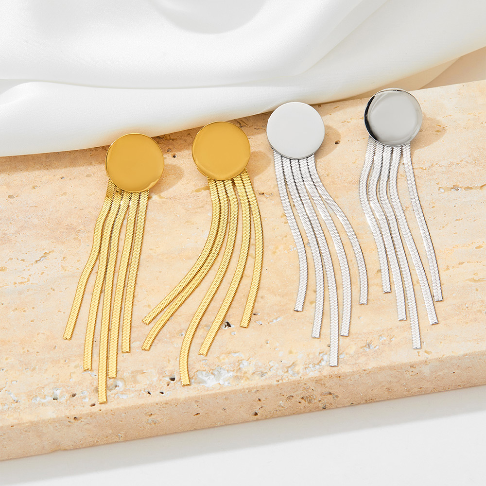 Drop Earrings Classification 16K Gold, White Gold Plated, Gold Plating Plating Color 1 Pair Quantity PVD Coated Real Gold Plated 16K Gold White Gold Plated Gold Plating Tassel 304 Stainless Steel Retro Waterproof Non Tarnish Drop Earrings