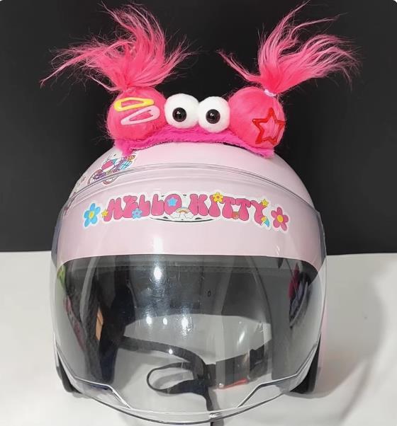 Quirky Sky-High Braid Helmet Accessories, Three Doll Motorcycle and Electric Scooter Riding Helmet Decorations with Ears and Double Ponytails