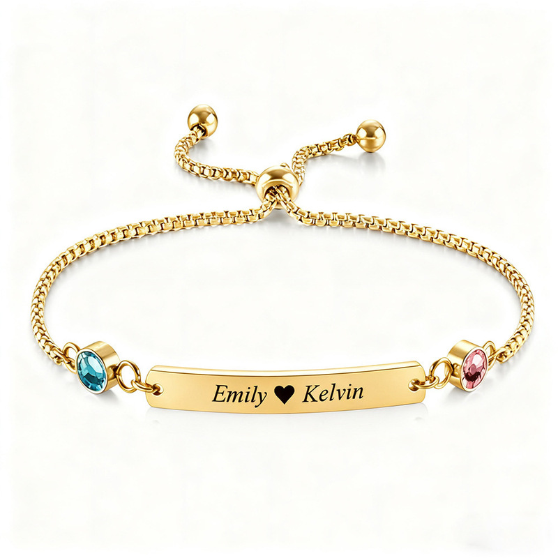 Cross-Border Hot-Selling Stainless Steel Curved Plate Engraved Birthstone Bracelet for Women DIY Custom Pull-Out Light Luxury High-End Jewelry Cross-Border Hot-Selling Stainless Steel Curved Plate Engraved Birthstone Bracelet for Women DIY Custom Pull-Out Light Luxury High-End Jewelry