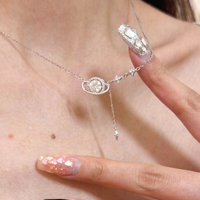 Silver Galaxy Universe Tassel Necklace 2026 New Style Light Luxury High-End Minimalist Niche Design Clavicle Chain Customization