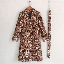 高级感时尚收腰气质豹纹系带双排扣中长款风衣外套女2024秋装新款