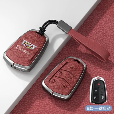 Car key bag, Suitable for Cadillac Key - standard-model-b-one-click-start-volcanic-red-zinc-alloy-shell-hand-strap
