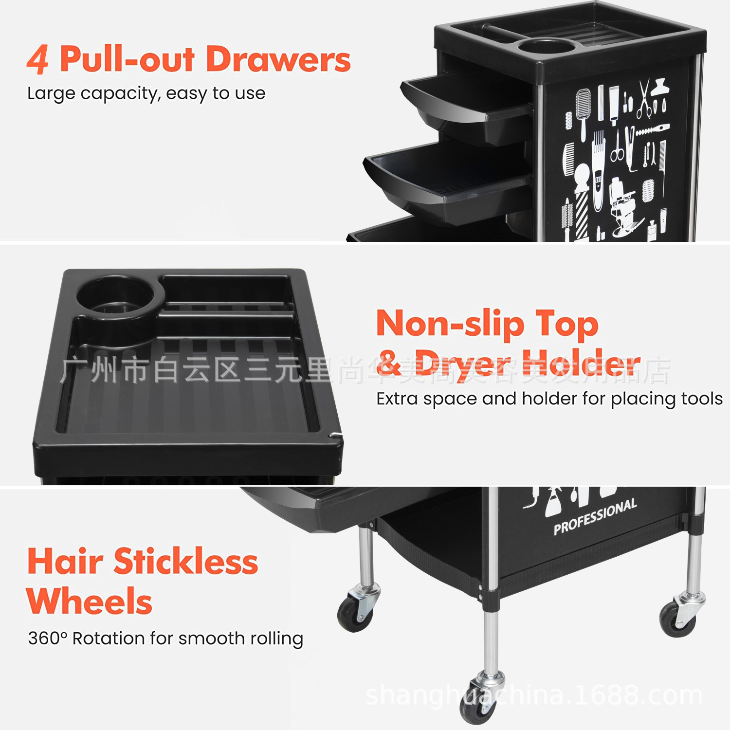 Peluquería herramienta coche peluquería belleza móvil mano bar coche peluquería pull-out multi-capa caliente teñido carro