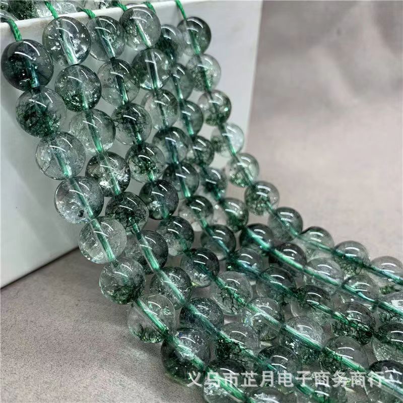 白水晶染綠幽靈散珠 飾品配件diy手鍊串珠 專供綠幽靈圓珠批