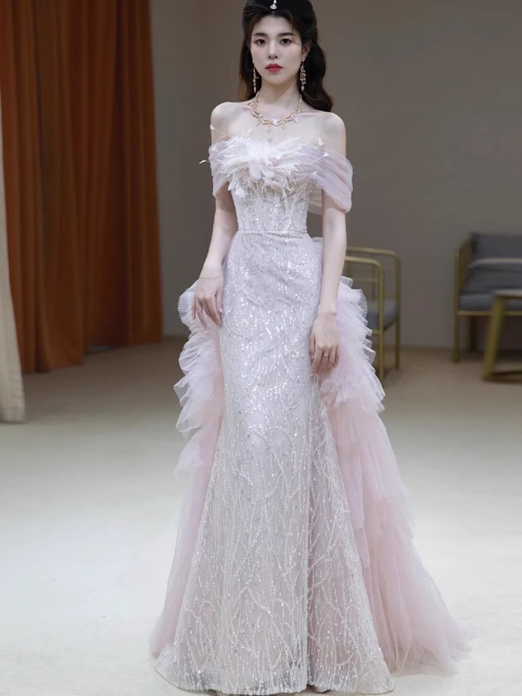 Vestido de noche de un solo hombro, novedad de verano 2026, vestido rosa de compromiso, vestido de lujo de alta gama para brindis de boda, para novia image 6