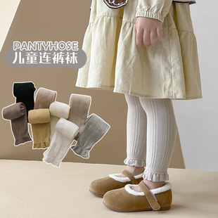 Cross-Border Spring and Autumn New Solid Color Light Plate Wheat Ear Lace Children's Nine-Point Pants Girls Outer Leggings Girls' Rompers