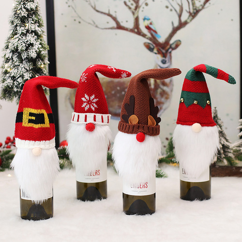 Christmas decoration bottle sleeve champagne red wine sleeve knitting elderly Christmas hat hotel restaurant festival decoration