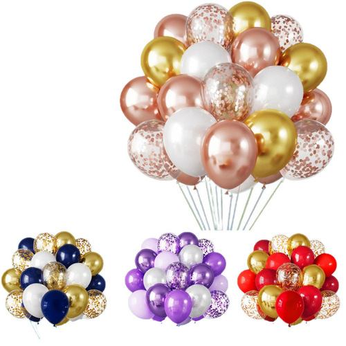 12-inch Amazon 30pcs Sparkling Metal Latex Balloon Set Birthday Party Balloon Decoration and Arrangement