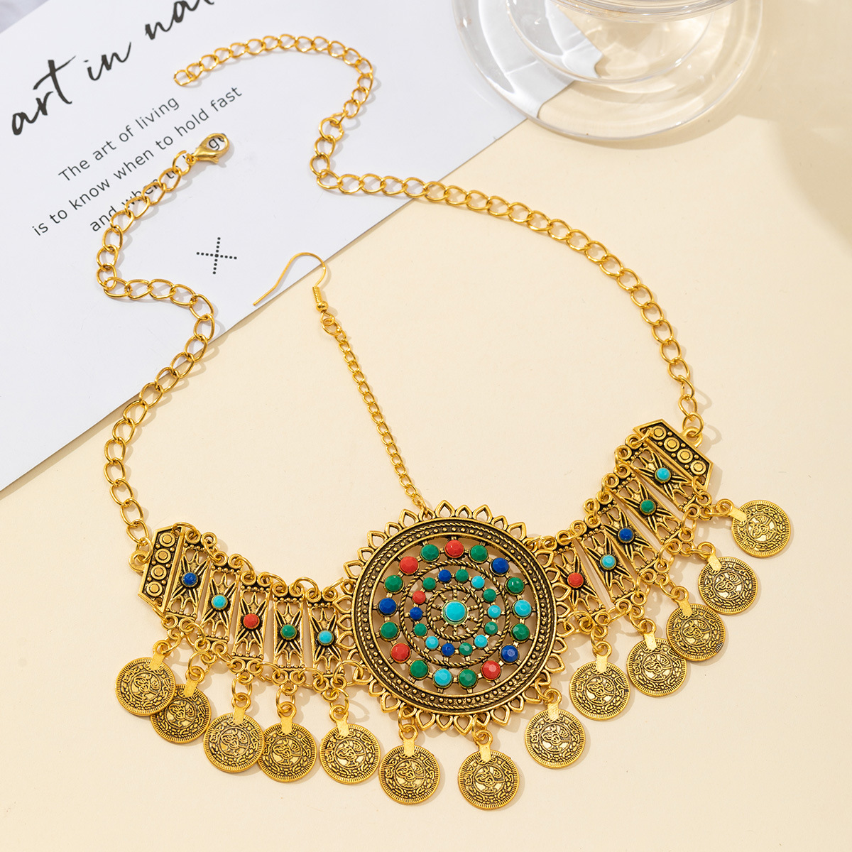 Ethnic Style Retro Miao Colorful Bead Headdress Women's Exotic Earrings Yunnan Travel Accessories Ethnic Characteristic Hair Accessories
