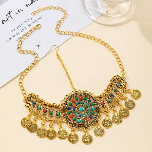 Ethnic Style Retro Miao Colorful Bead Headdress Women's Exotic Earrings Yunnan Travel Accessories Ethnic Characteristic Hair Accessories