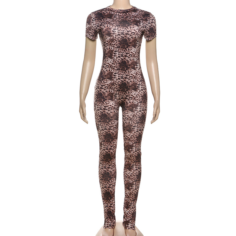 Mono sexy de manga corta con estampado de leopardo, ajustado, sin espalda y con personalidad para otoño e invierno, ropa para mujer