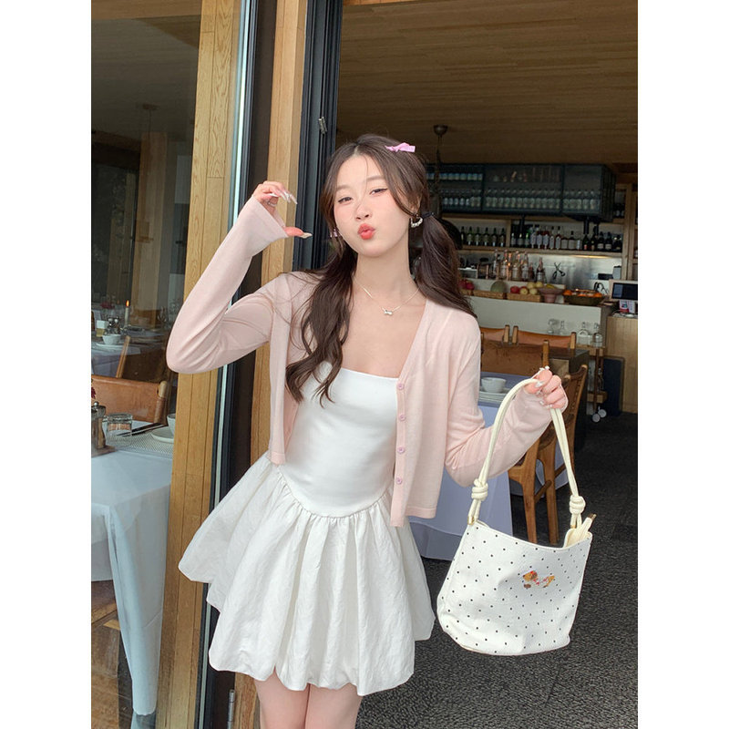 Slightly Sheer Nude Pink Tencel Cardigan for Women, Thin and Cool Knit Jacket for Spring and Summer, Sweet Girl Style, Slimming Outerwear, Sun Protection Top Slightly Sheer Nude Pink Tencel Cardigan for Women, Thin and Cool Knit Jacket for Spring and Summer, Sweet Girl Style, Slimming Outerwear, Sun Protection Top