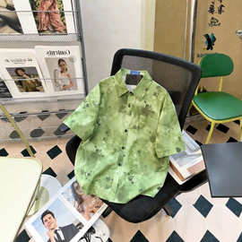 港风复古vintage花衬衫短袖三亚夏威夷风设计感痞帅宽松衬衣男女