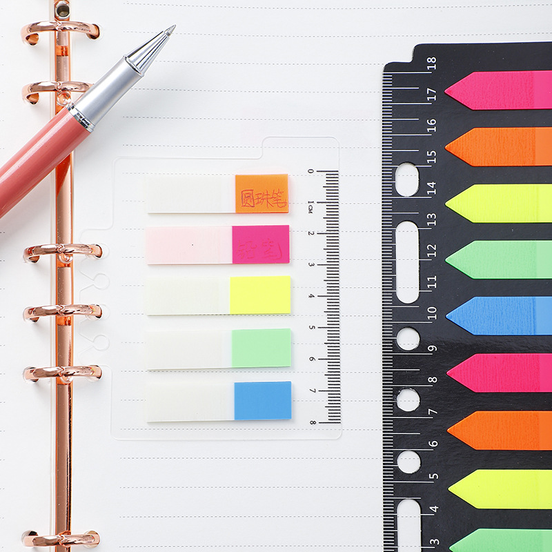 Sliding fluorescent waterproof visual PET sticky note index tab, reusable sticky note without damaging paper.