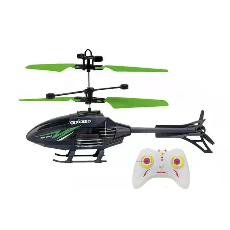 Classic green helicopter dual mode [handle remote control + charging cable]