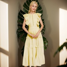 欧美高级感连衣裙女2024新款重工刺绣荷叶边修身长款度假初恋裙子