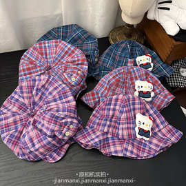 小怪兽KT格纹云朵八角帽渔夫帽复古森系可爱装饰搭配显脸小遮阳帽