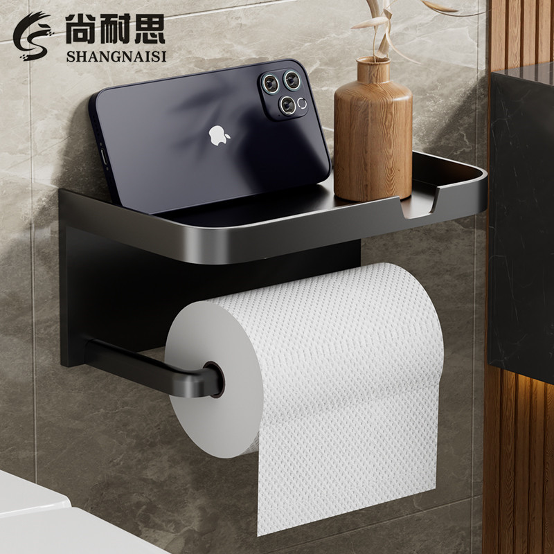 No Punching Bathroom Paper Towel Holder Toilet Paper Box Storage Rack Wall-Mounted Home Bathroom Paper Tube Holder Mobile Phone Roll Paper Holder