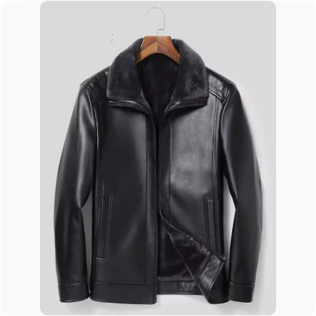 Short down jacket, genuine leather, slim fit