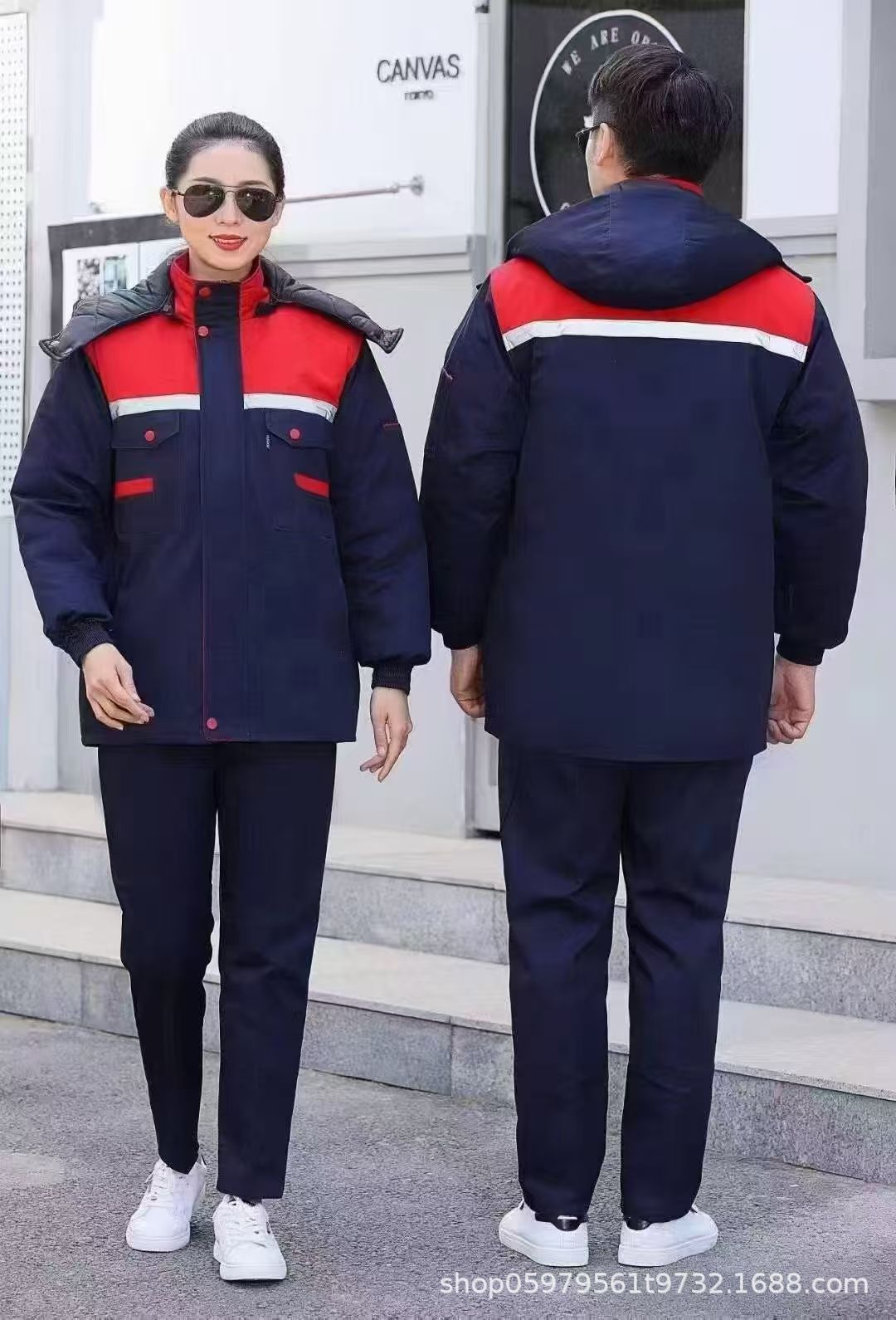 Invierno calentamiento reflectante ropa de trabajo de algodón ropa de algodón media y larga ropa de trabajo de protección contra el frío ropa de trabajo chaqueta de algodón mayorista