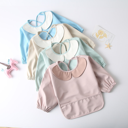 Korean baby eating smock long-sleeved pu reverse-dressing waterproof bib children's long-sleeved children's anti-dirty reverse dressing