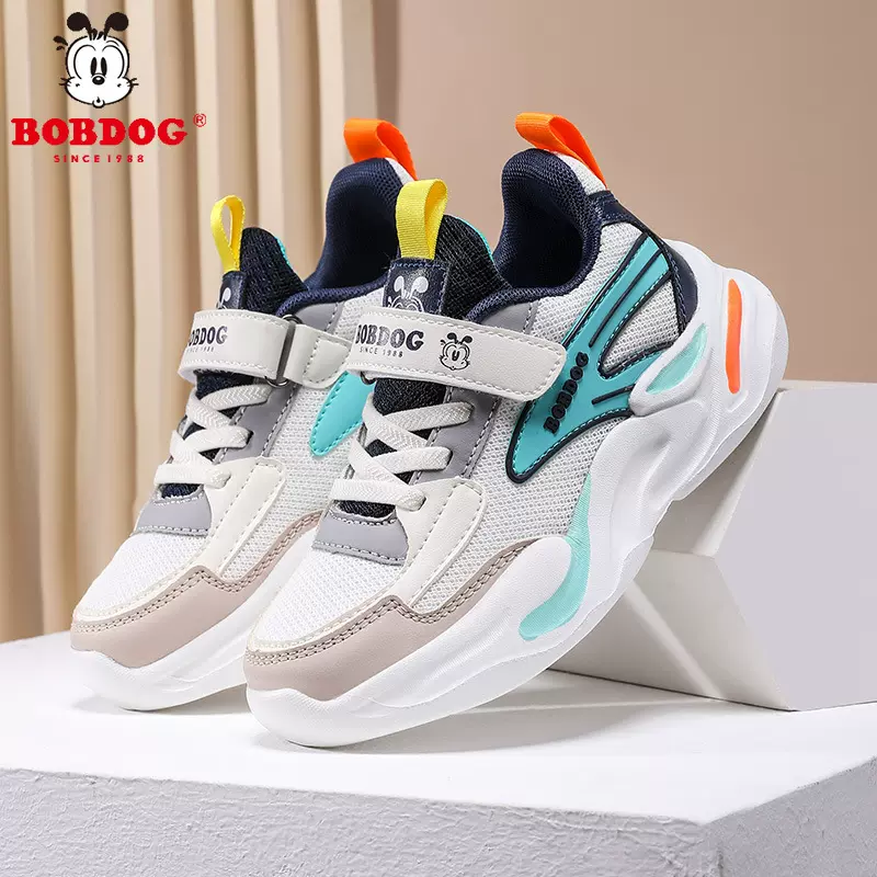 巴布豆女童运动鞋春秋款2024新款中大童皮面透气儿童鞋子男孩网鞋
