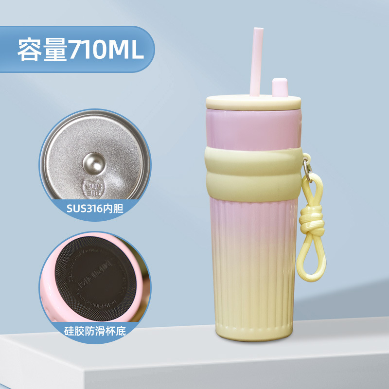 Nueva taza de paja de alto valor facial con cuerda 316 taza de aislamiento térmico de acero inoxidable taza de hielo portátil de gran capacidad