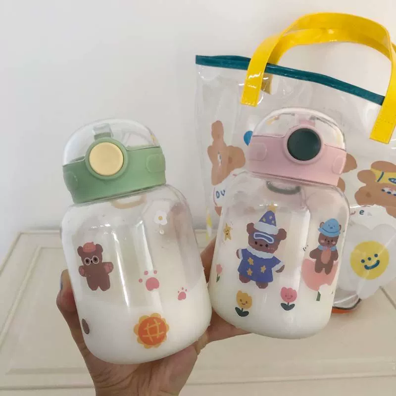 Capacious high quality tea cup with glass, plastic children's cute glass, fall protection, internet celebrity, Korean style