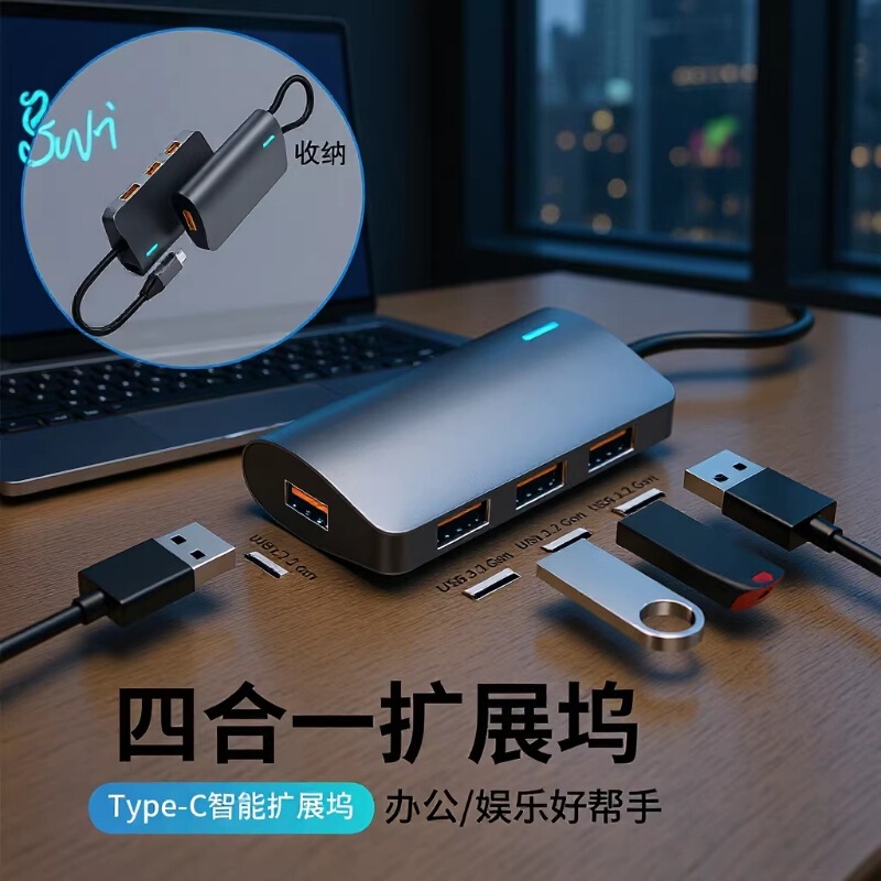 Type-C Laptop 10g Splitter Hub 1 to 4 USB 3.2 Gen Expansion Adapter Type-C