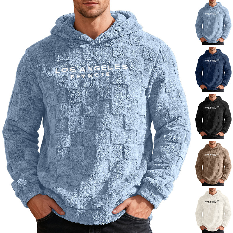 Men’s Hooded Lambswool Pullover Hoodie Embroidered Casual Sweatshirt_voghion.com