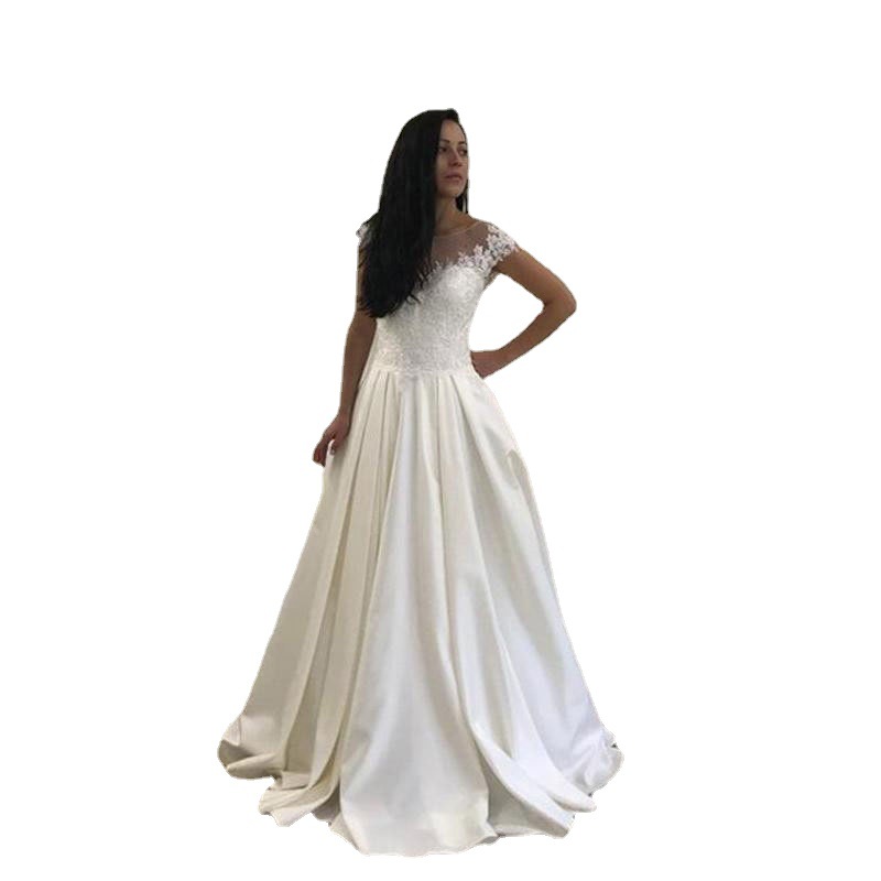 El Comercio exterior europeo y americano Amazon AliExpress desea nuevo vestido de novia de encaje cuello redondo línea temperamento adelgazante personalizable image 5