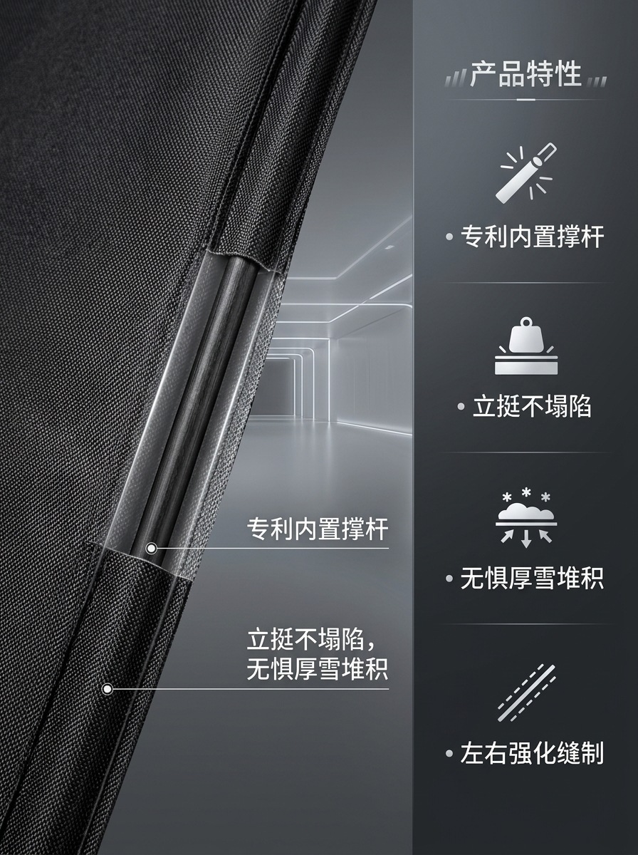 420D Oxford cloth car snow cover with windproof hook and support rod for front windshield, anti-freeze and anti-frost