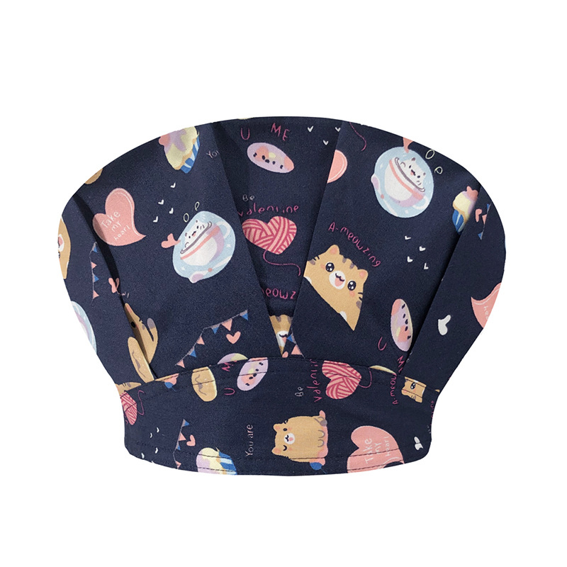 Sombrero de enfermera mujer chef cocinando cocina a prueba de aceite a prueba de humo pérdida de cabello sombrero esponjoso sombrero impreso puntera sombrero de trabajo ajuste elástico