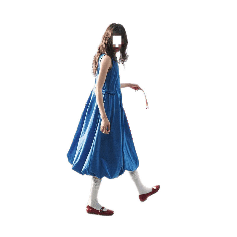 在庫あり 缶詰「Oxygen Whisper」ブルー ノースリーブ 調節可能な巾着ベストドレス バドスカート|undefined