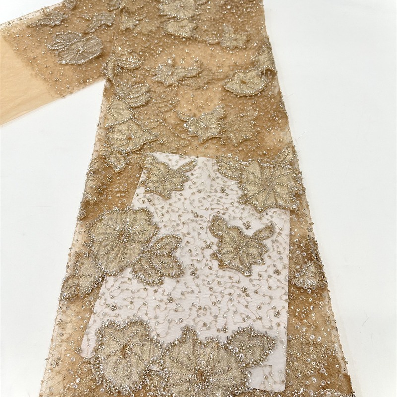 Tejido estereoscópico de hojas sequin de perlas bordado de tela vestido de boda de moda vestido de cena vestido de ropa infantil