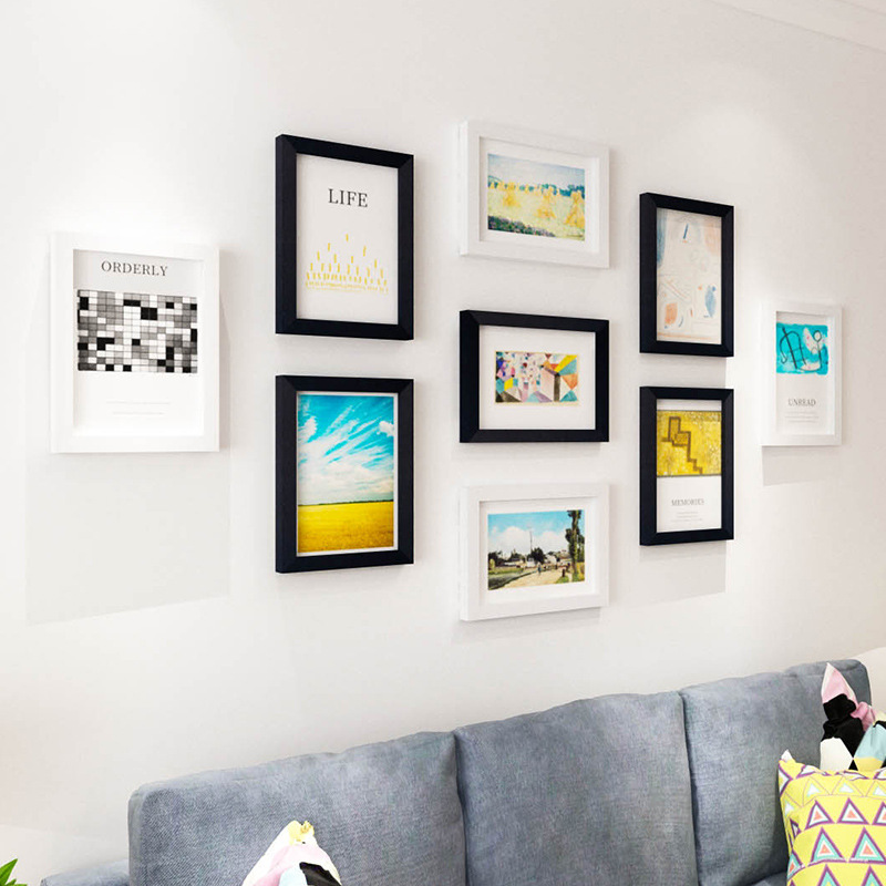 Photo Wall Nine-Square Grids 7inch Photo Studio Kidsren's Punch-Free Creative Combination Living Room Wall 9-Square Grids Photo Frame Wall Hanging